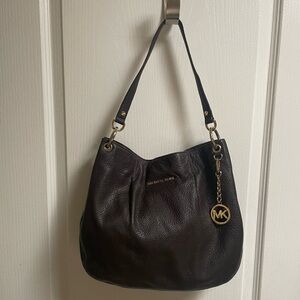 Michael Kors Brown Leather Shoulder Bag with Gold Hardware